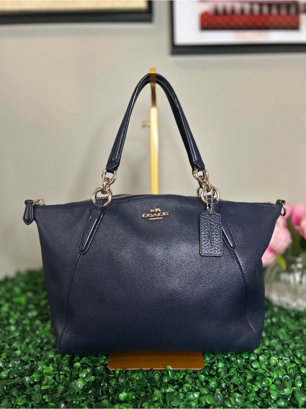 Coach Navy Blue Leather Mini Kelsey Satchel /Crossbody Removable Original Chain